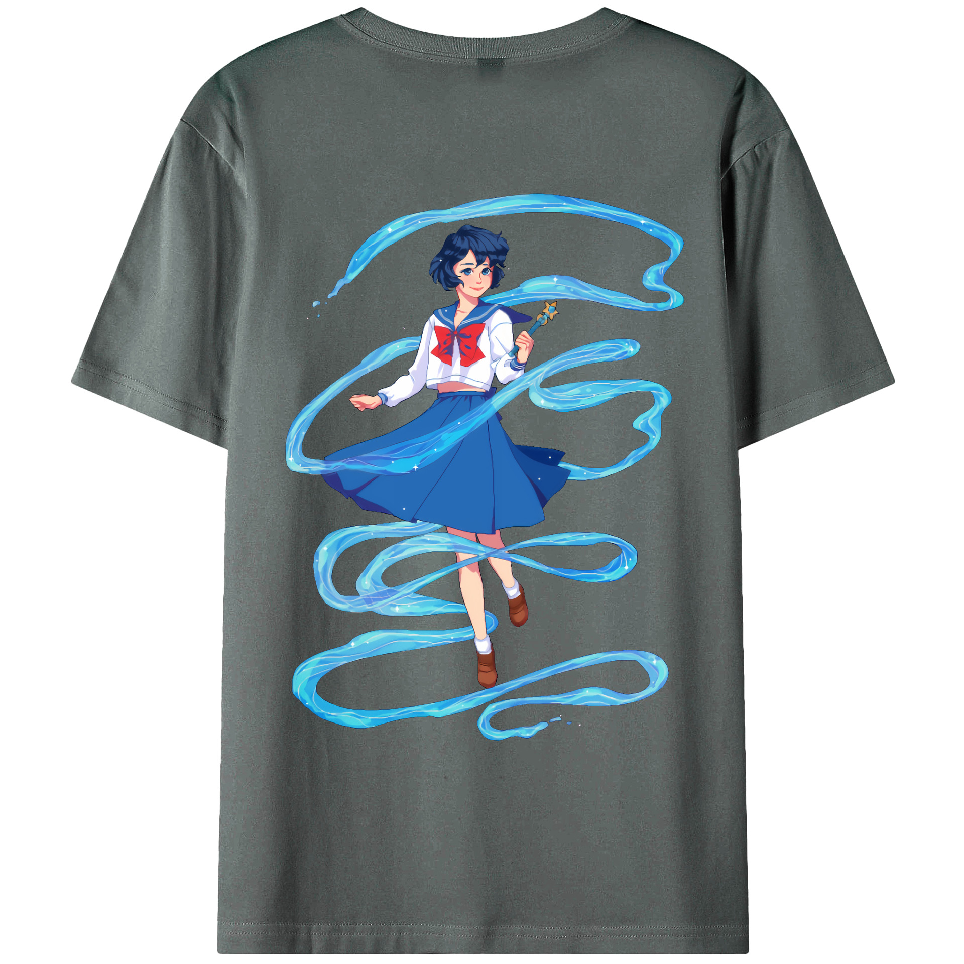 （画像用） 美少女戦士セーラームーン 水野 亜美 みずの あみ Sailor Moon Mizuno Ami 綿100％ メンズ半袖Tシャツ（バックプリント） 通気性